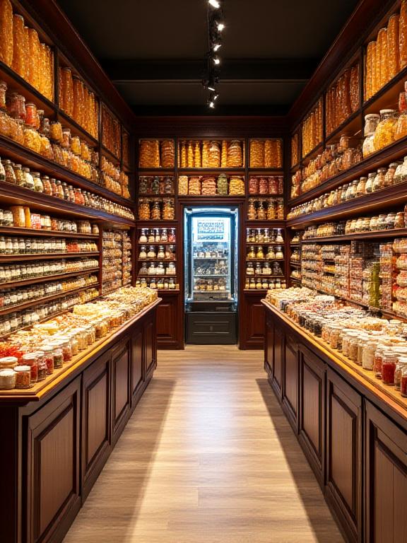 Interno della bottega Prisma Alimenti a Bologna, con scaffali pieni di prodotti tipici italiani.